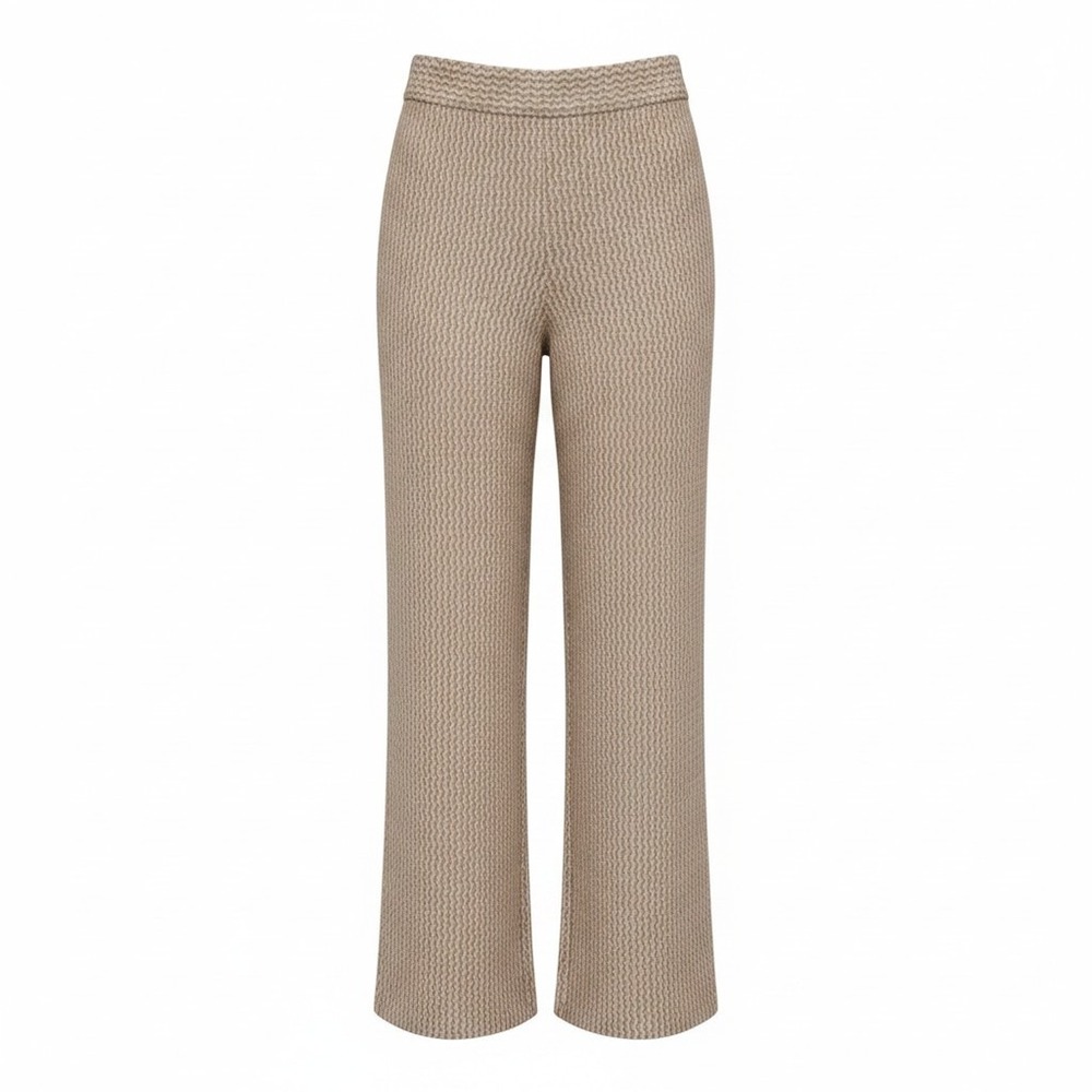 Ann Taylor High Rise Wide Leg Ankle Pants Womens 8 Tan White Geometric Textured